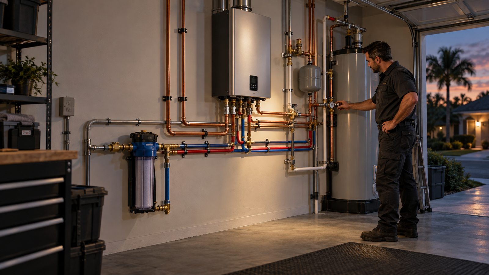 A completed residential plumbing installation